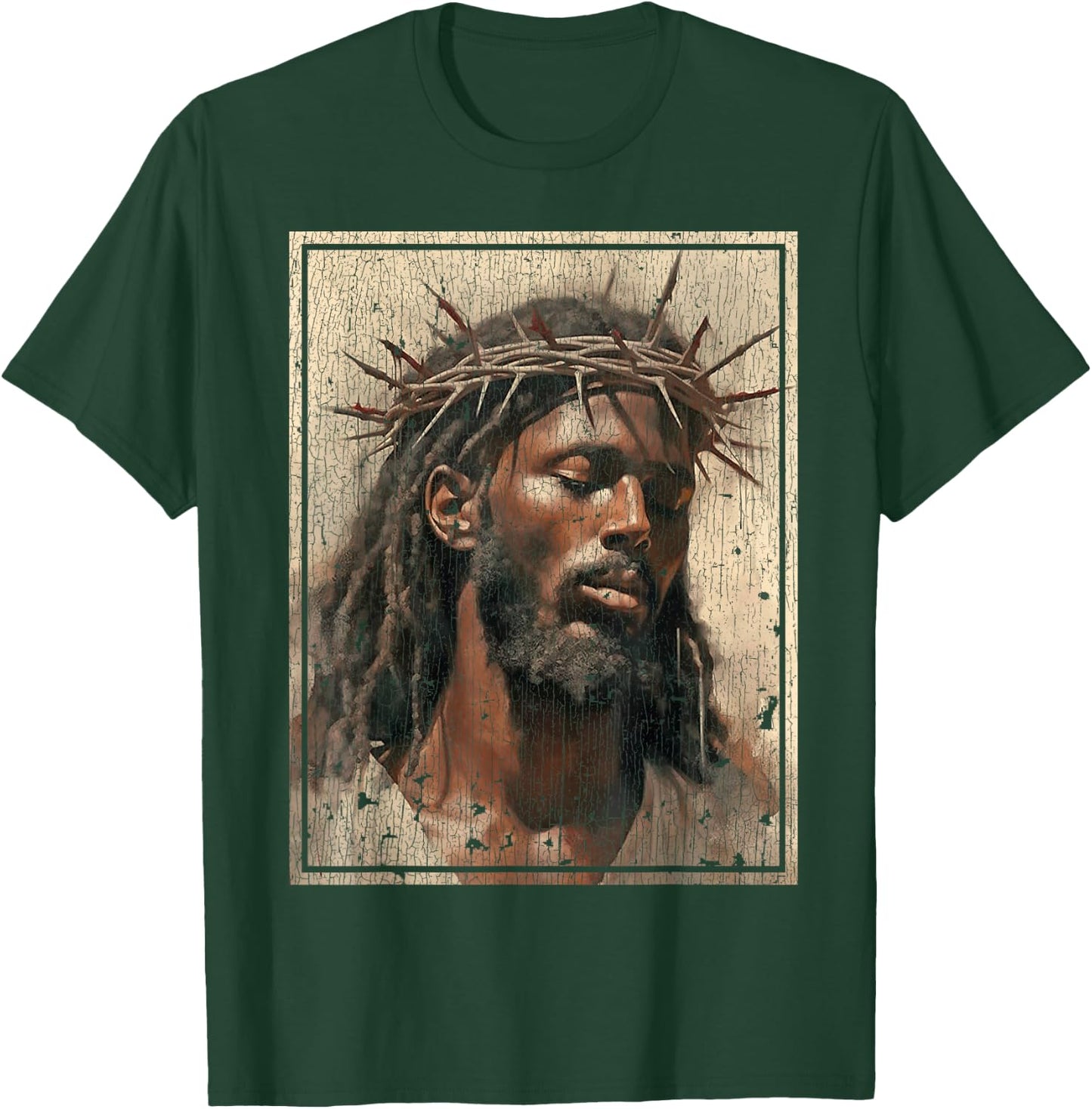 Black Jesus Shirt Face Of Jesus Cross With Crown Of Thorns T-Shirt - T-Shirt | Forest