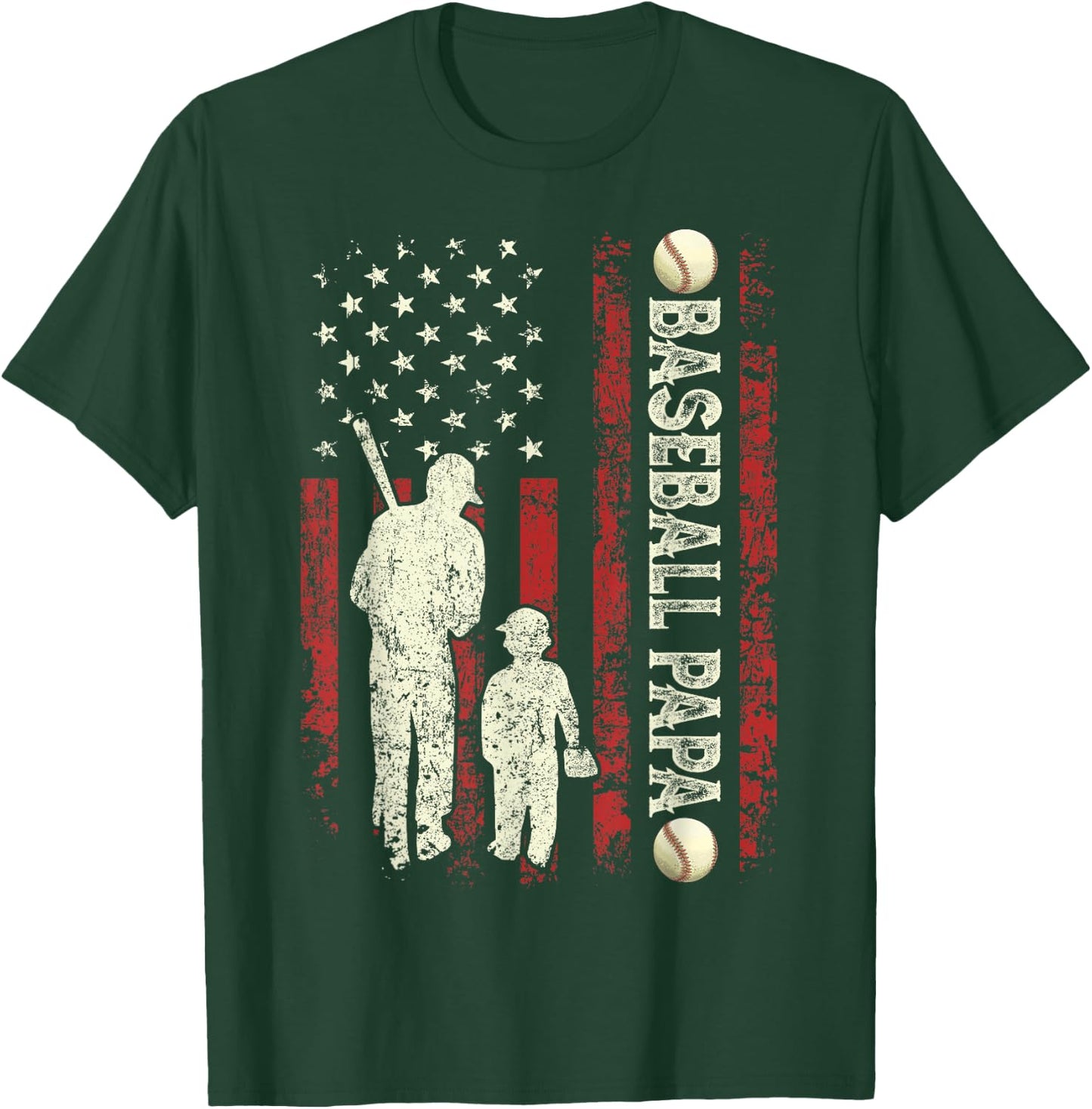 Father's Day Baseball Papa USA Flag Gifts Dad Men Baseball T-Shirt - T-Shirt | Forest
