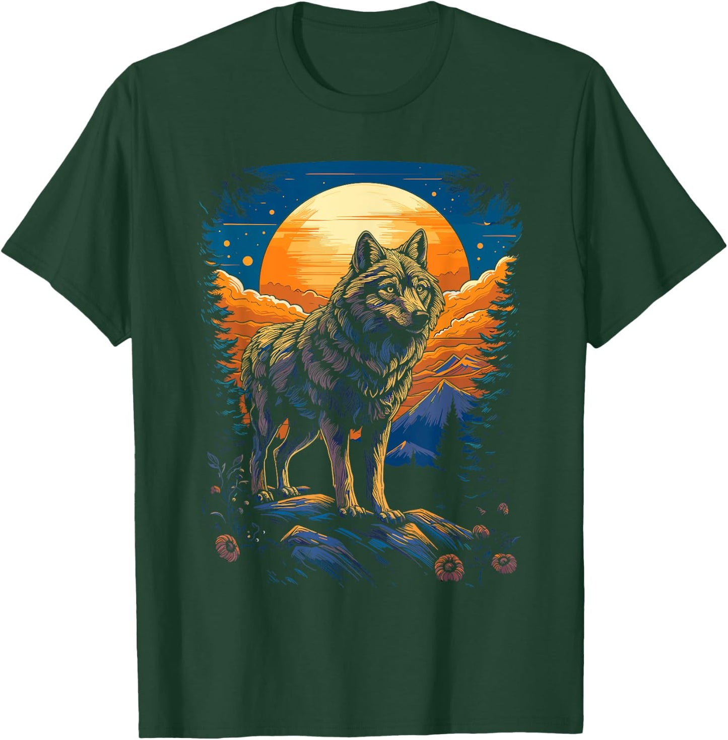 Wolf and Moon, Forest, Nature Art Women, Men T-Shirt - T-Shirt | Forest