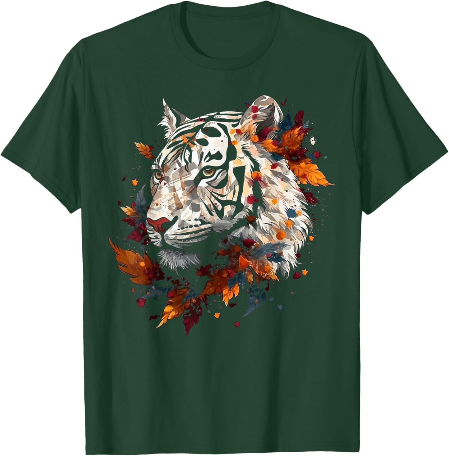 Tiger Artwork - Autumn Leaves Zoo Animal Tiger T-Shirt - T-Shirt | Forest