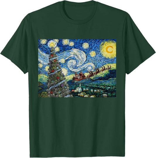 Funny Christmas Tree Van Gogh Starry Night Xmas Art Gifts PJ T-Shirt - T-Shirt | Forest