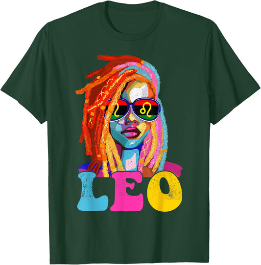 Leo Queen African American Loc'd Women Zodiac Sign T-Shirt - T-Shirt | Forest