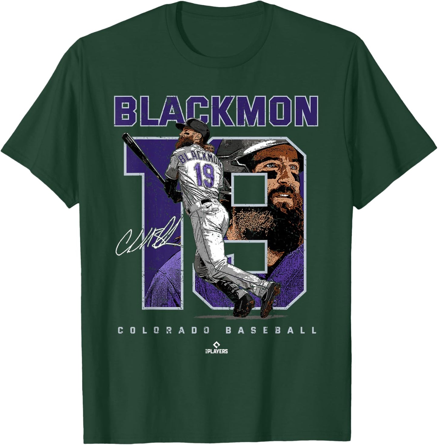 Number and Portrait Charlie Blackmon Colorado MLBPA T-Shirt - T-Shirt | Forest