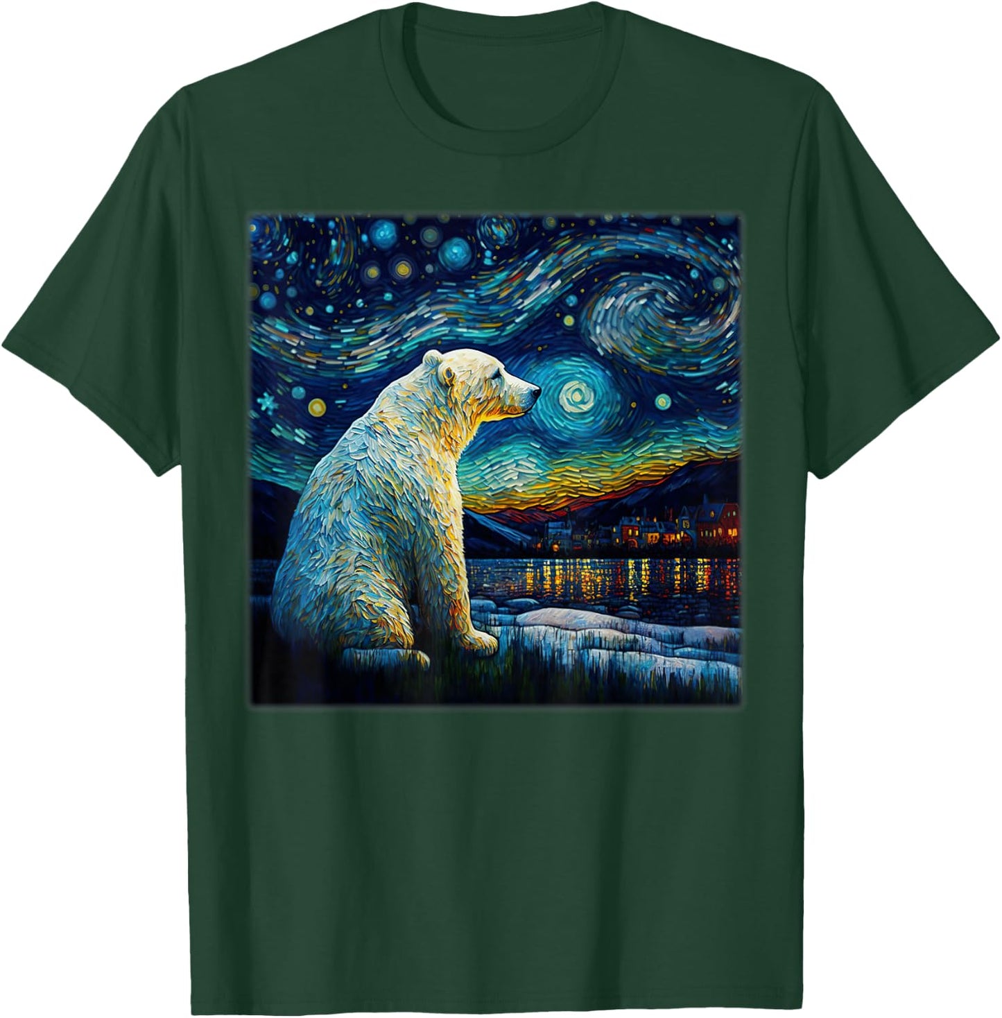 Surrealism Starry Night Polar Bear T-Shirt - T-Shirt | Forest