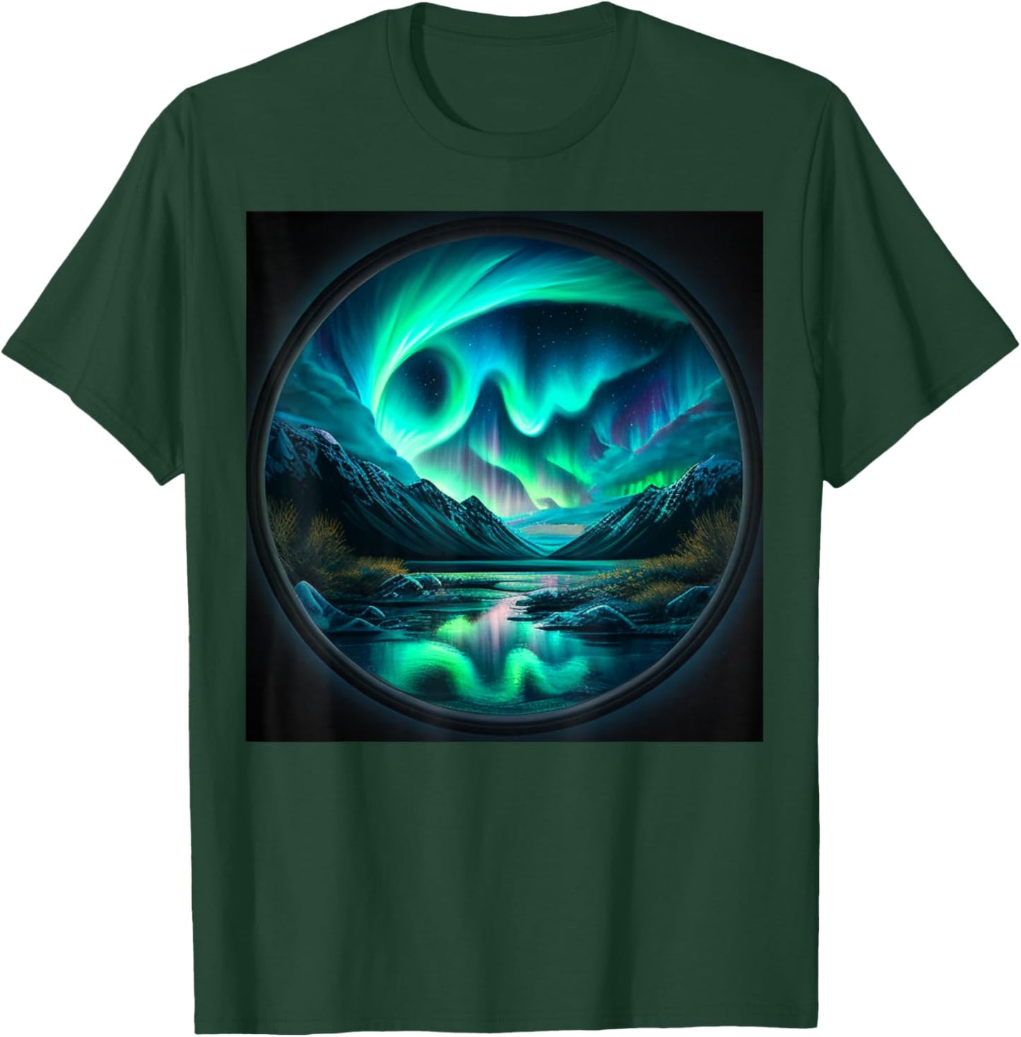 Alaska Aurora Borealis Nature Art for Hiking and Camping T-Shirt - T-Shirt | Forest