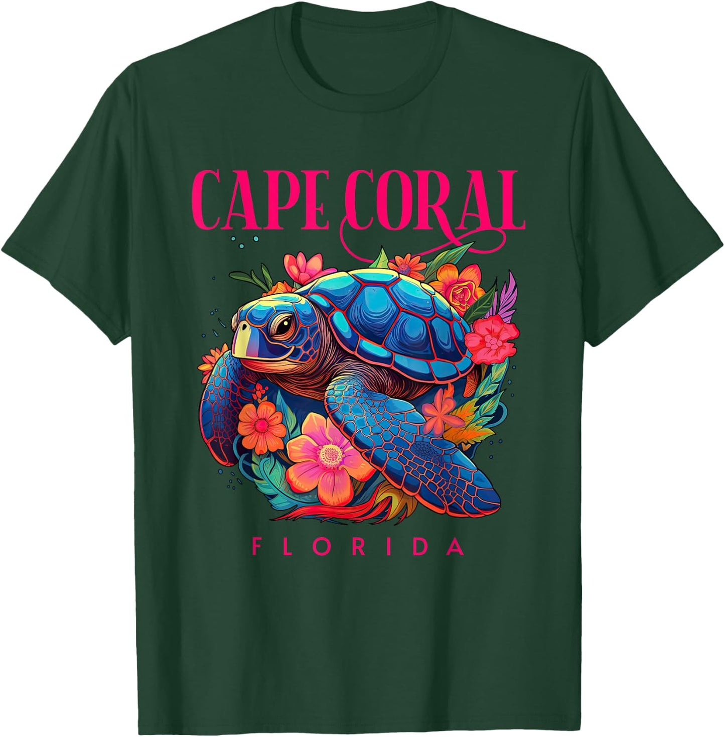 Cape Coral Florida Floral Beach Turtle Souvenir T-Shirt - T-Shirt | Forest