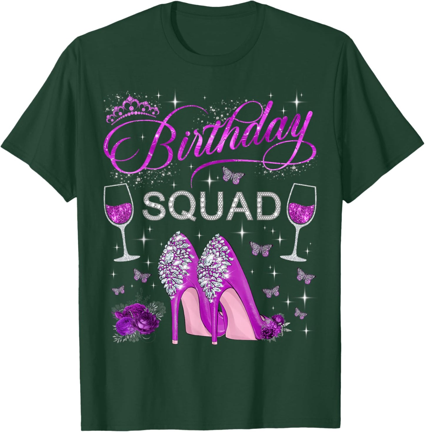 Birthday Squad Purple Butterflies High Heels Diva Squad T-Shirt - T-Shirt | Forest