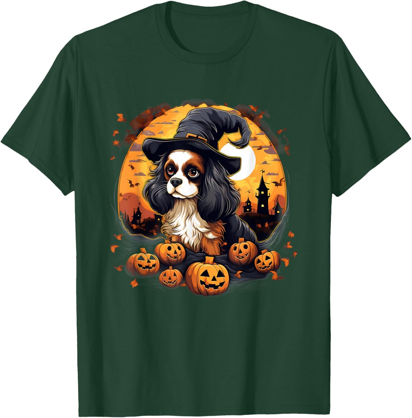 Spooky Cavalier King Charles Spaniel Dog Witch Halloween T-Shirt - T-Shirt | Forest