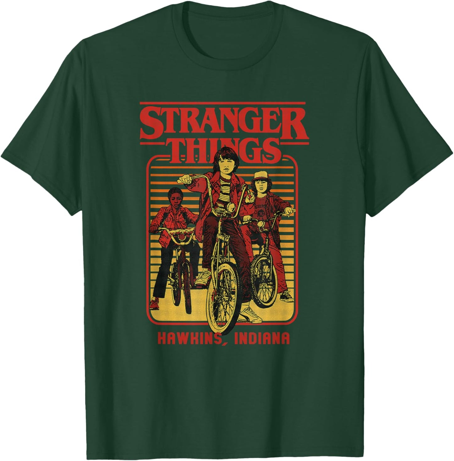 Stranger Things Retro Vintage Hawkins Indiana Bike Group T-Shirt - T-Shirt | Forest