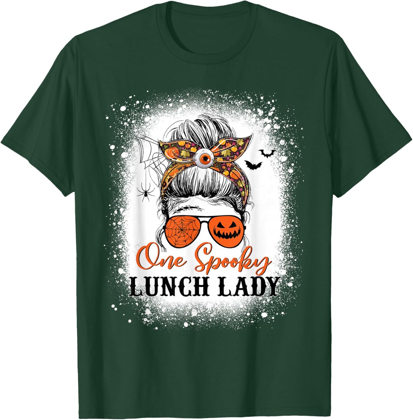 One Spooky Lunch Lady Halloween Fall Messy Bun Sunglasses T-Shirt - T-Shirt | Forest