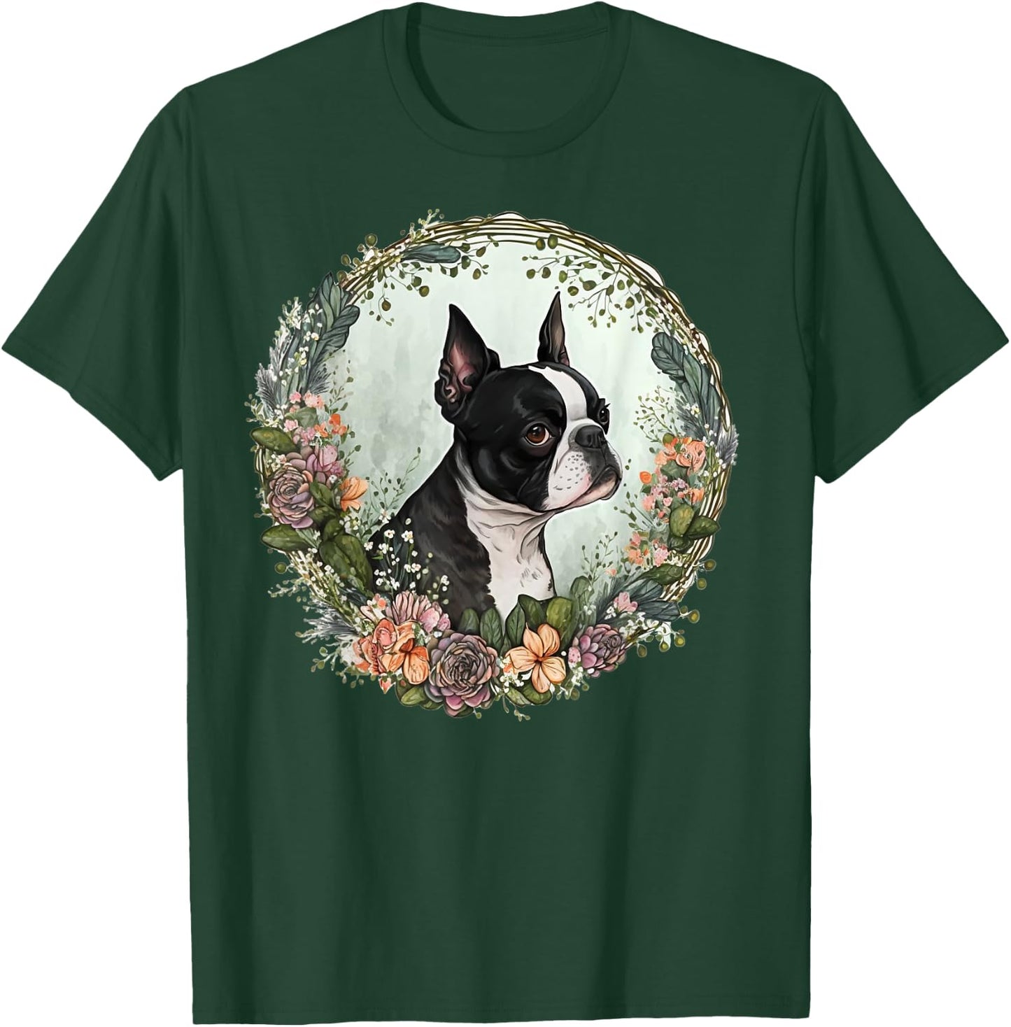 Cute Boston Terrier Dog on Boston Terrier Lover Men Women Kids T-Shirt - T-Shirt | Forest