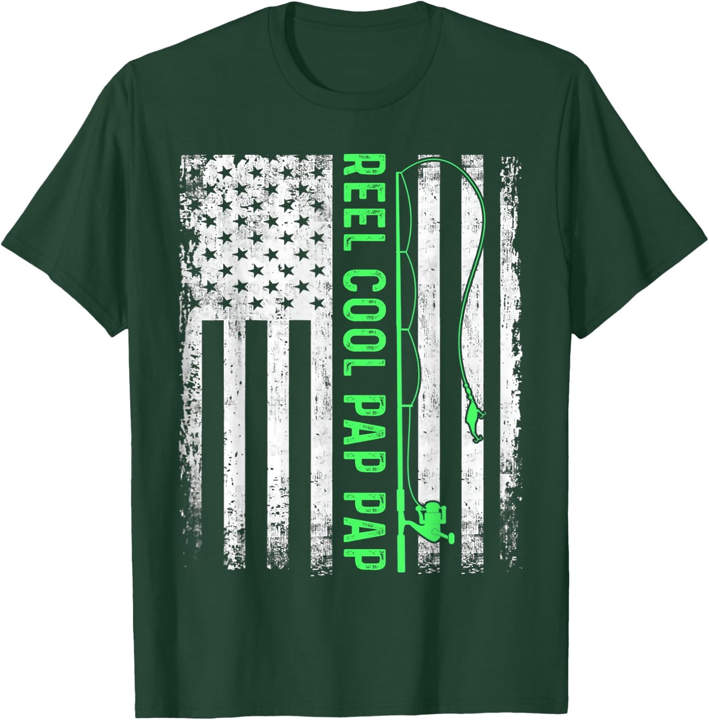 Reel Cool Pap Pap American Flag Funny Pap Pap Fisherman T-Shirt - T-Shirt | Forest