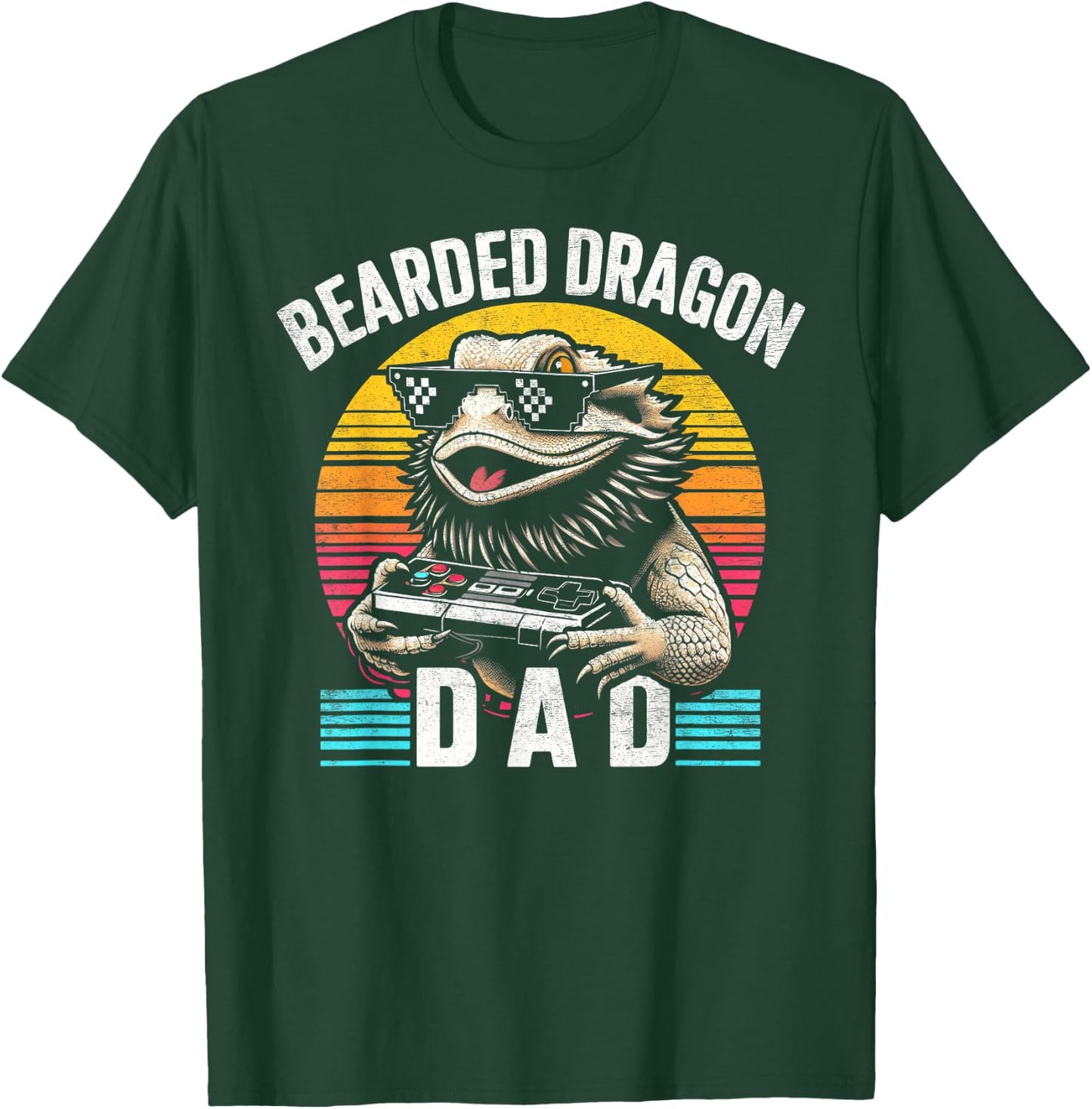 Bearded Dragon Dad Vintage Video Game Lizard Reptile Lover T-Shirt - T-Shirt | Forest