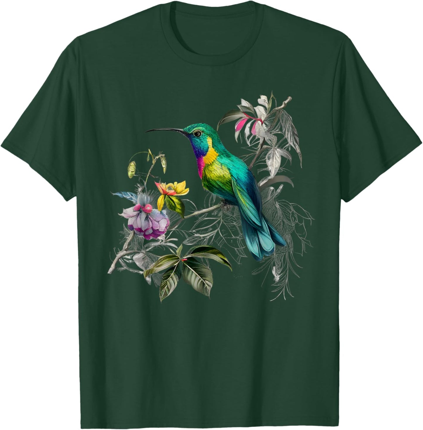 Vintage Hummingbird Illustration Women Backyard Birders T-Shirt - T-Shirt | Forest