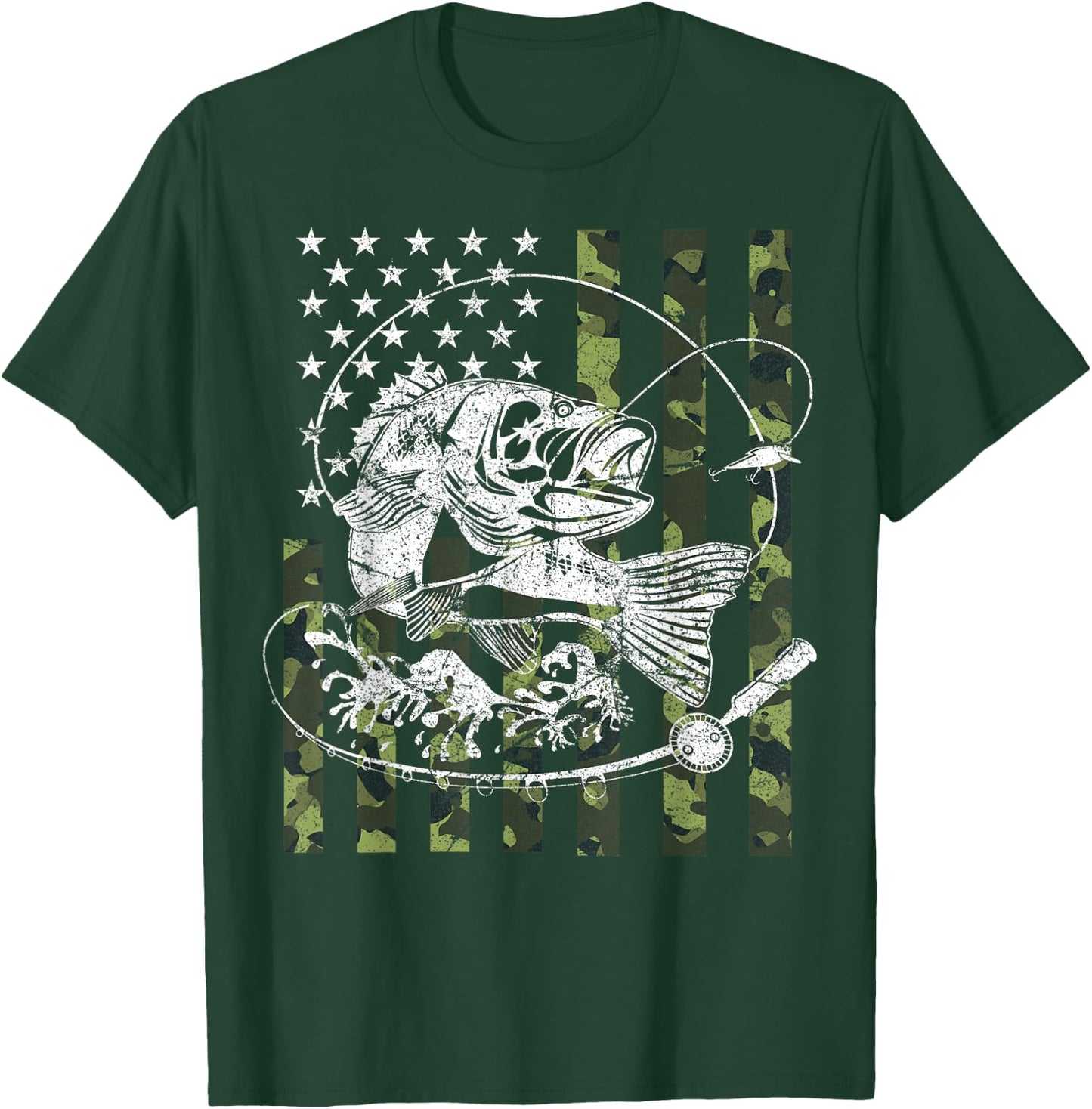 Camouflage American Flag Fishing Gifts Women Boys T-Shirt - T-Shirt | Forest