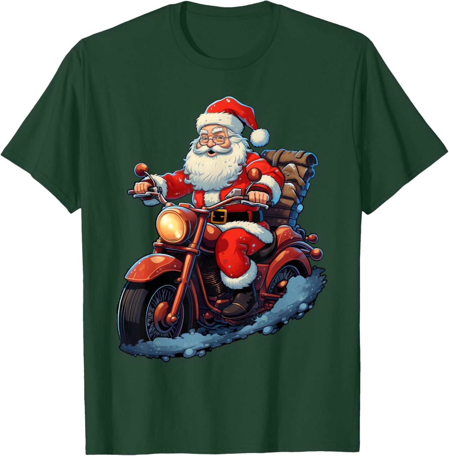 Santa Claus Riding Motorcycle Biking Funny Xmas Party T-Shirt - T-Shirt | Forest