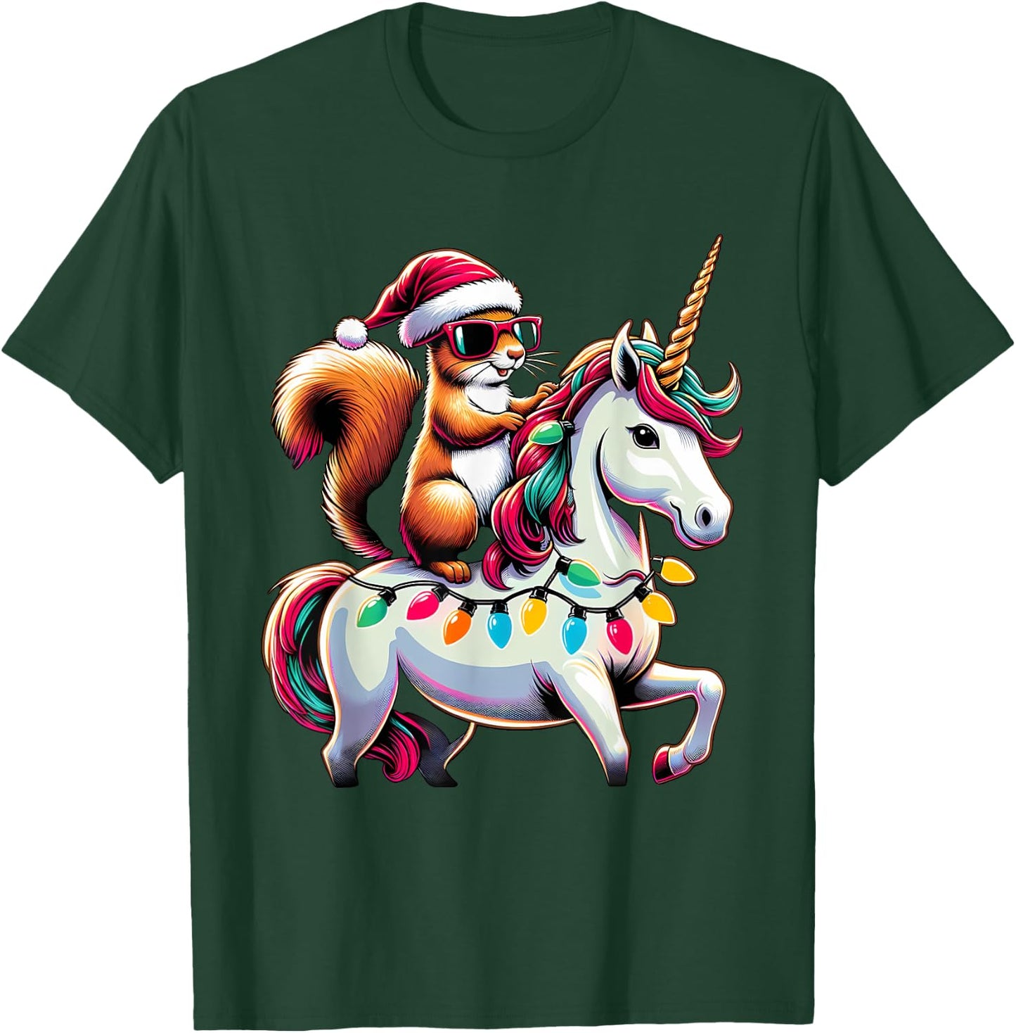 Christmas Lights Squirrel Riding Unicorn T-Shirt - T-Shirt | Forest