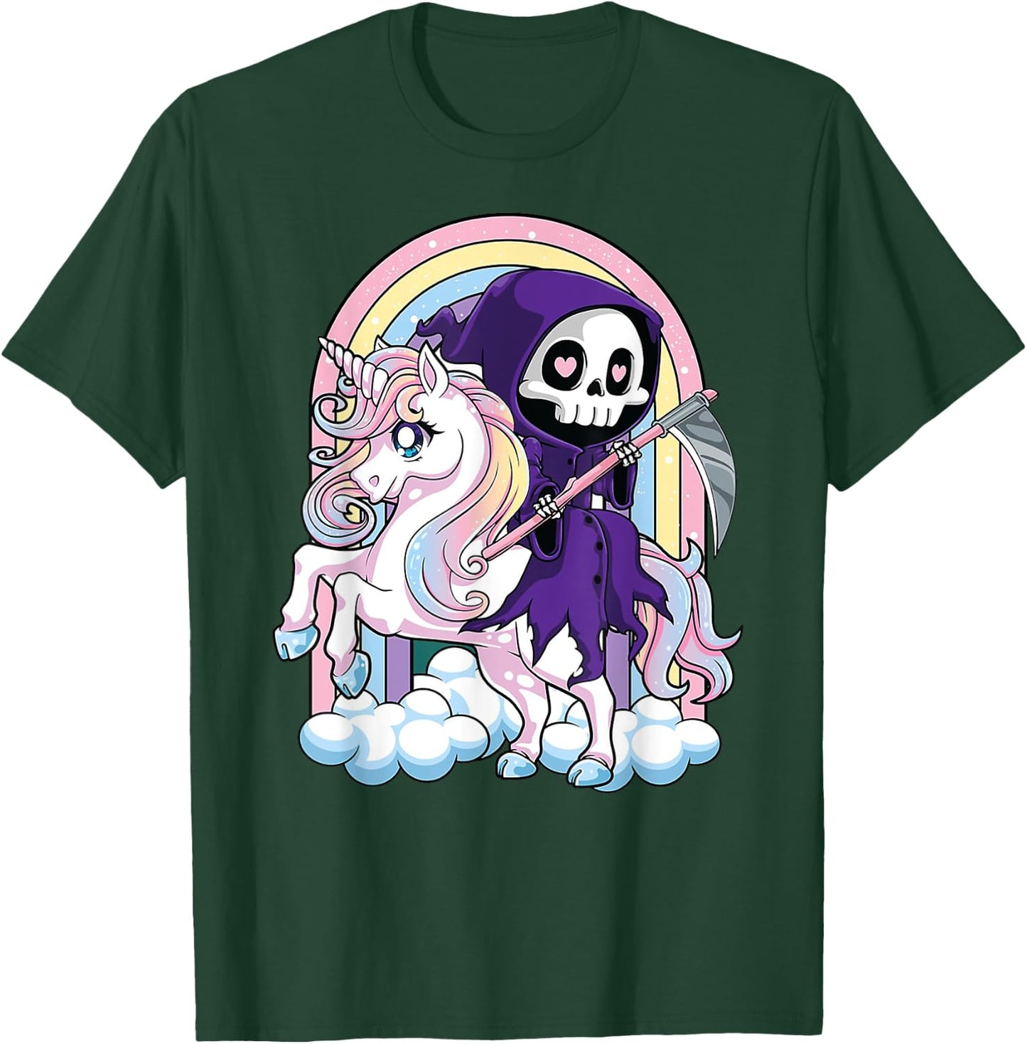 Kawaii Pastel Goth Cute Halloween Grim Reaper Riding Unicorn T-Shirt - T-Shirt | Forest