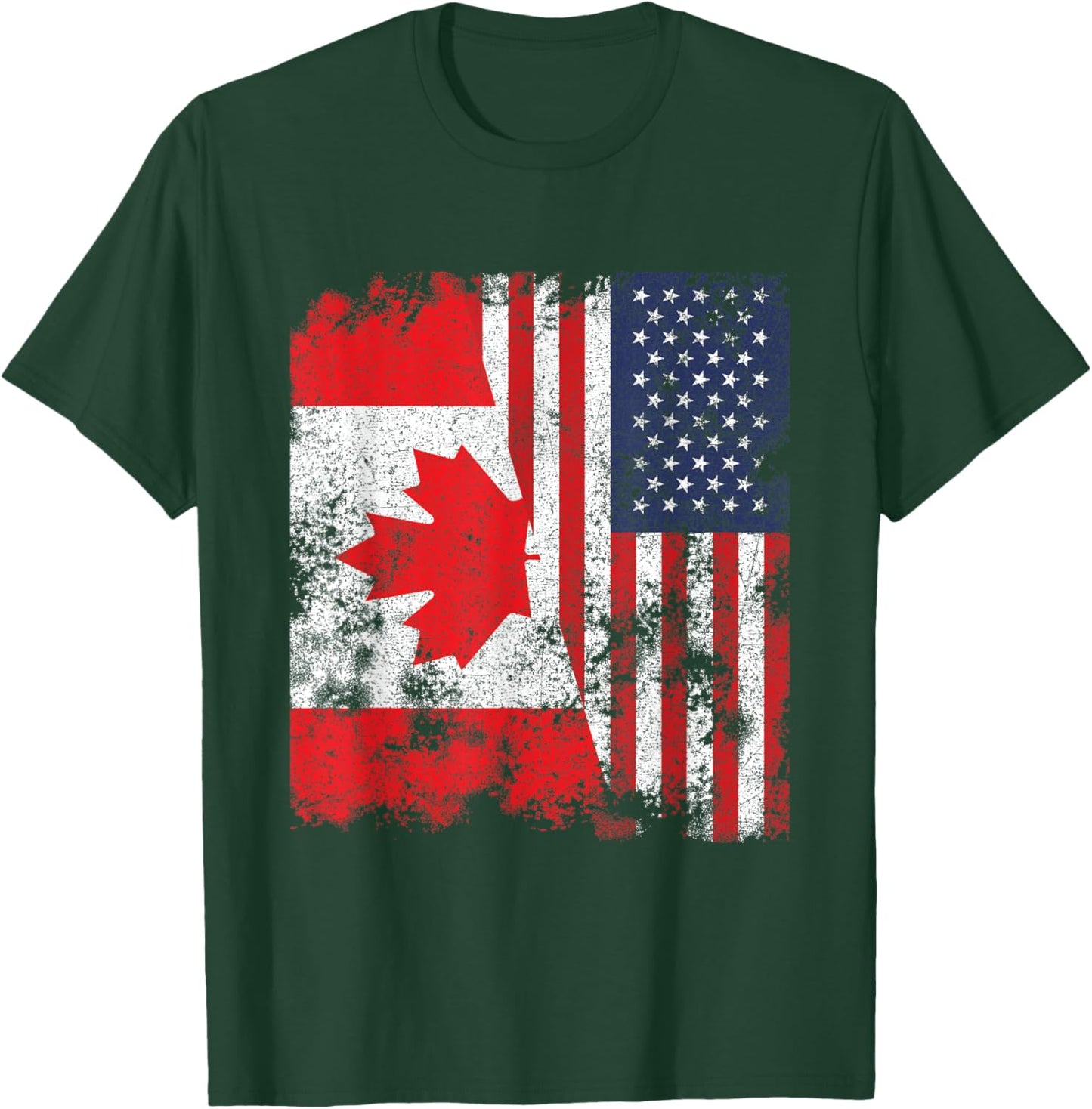 Canada USA Flag Distressed - Half American Women Kids Men T-Shirt - T-Shirt | Forest