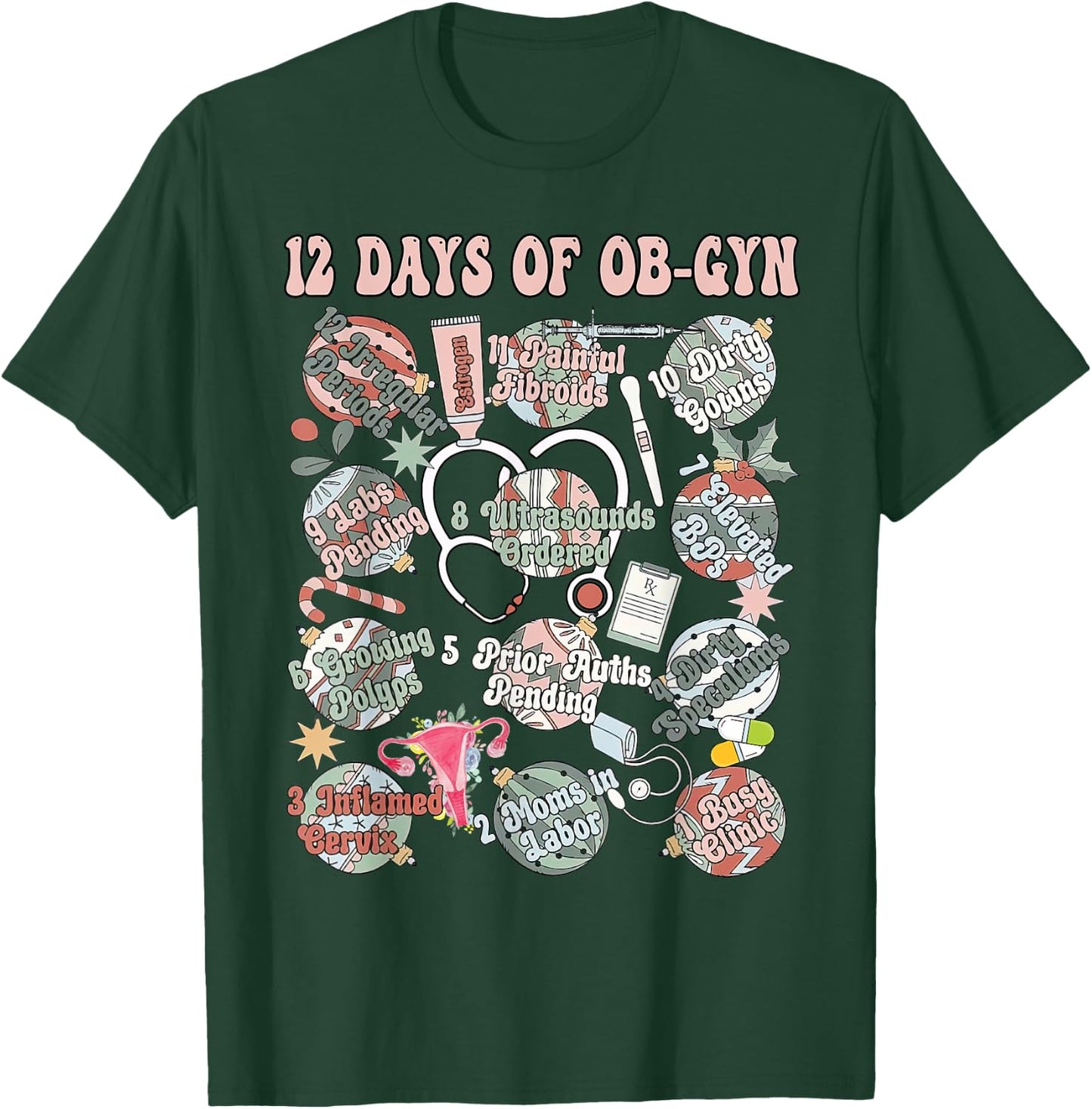 12 Days Of OB-Gyn Christmas Labor And Delivery Nurse Outfit T-Shirt - T-Shirt | Forest