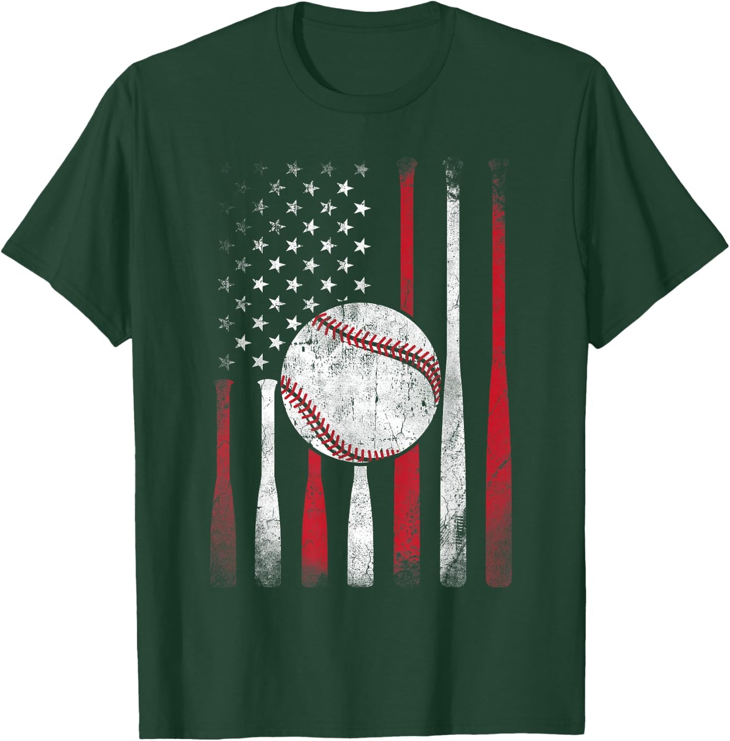 Vintage American Flag Baseball Team Boys Girls Women T-Shirt - T-Shirt | Forest