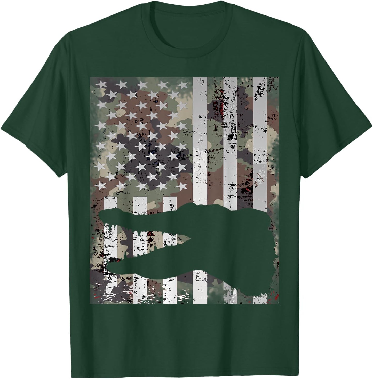 Camo US Flag Alligator Gator Camouflage Hunting Gift T-Shirt - T-Shirt | Forest