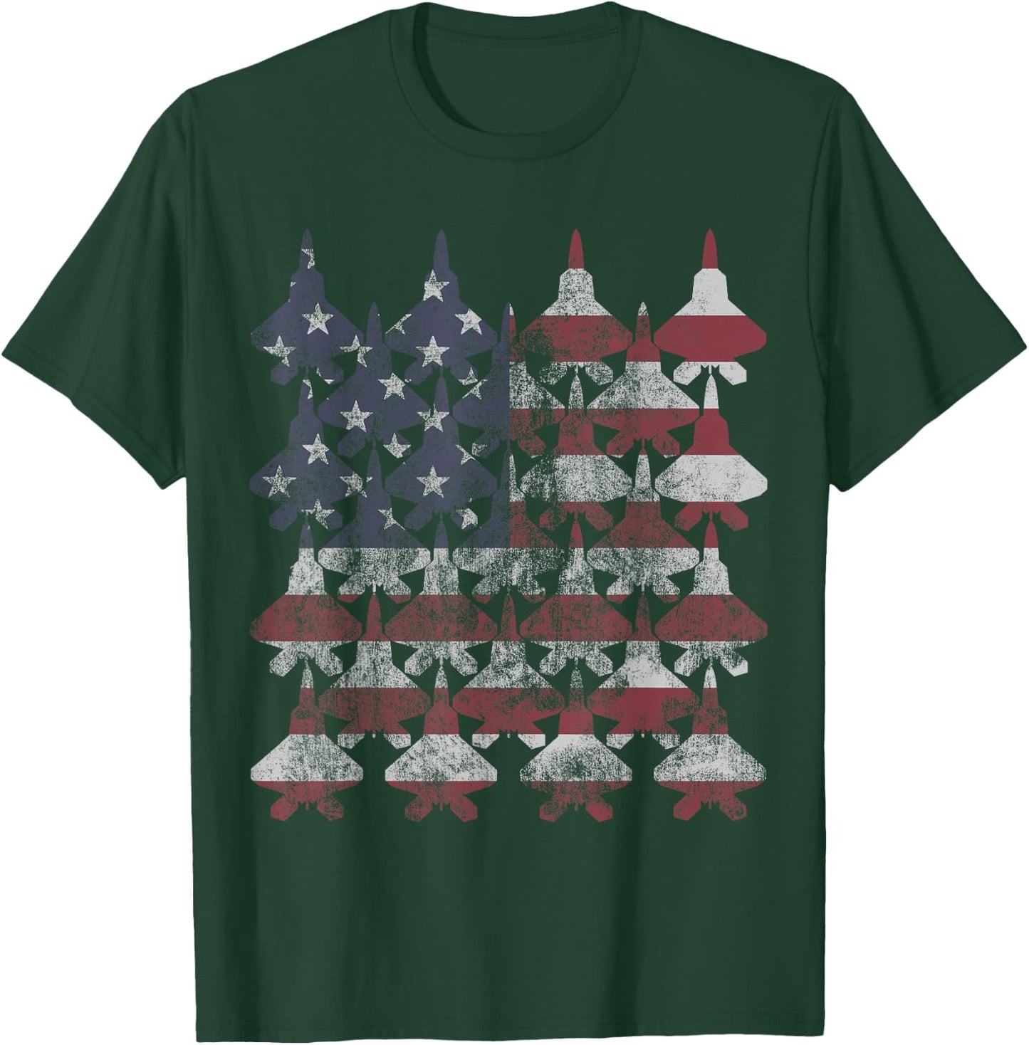 F22 Raptor Patriotic Red White Blue USA Flag Fighter Jets T-Shirt - T-Shirt | Forest