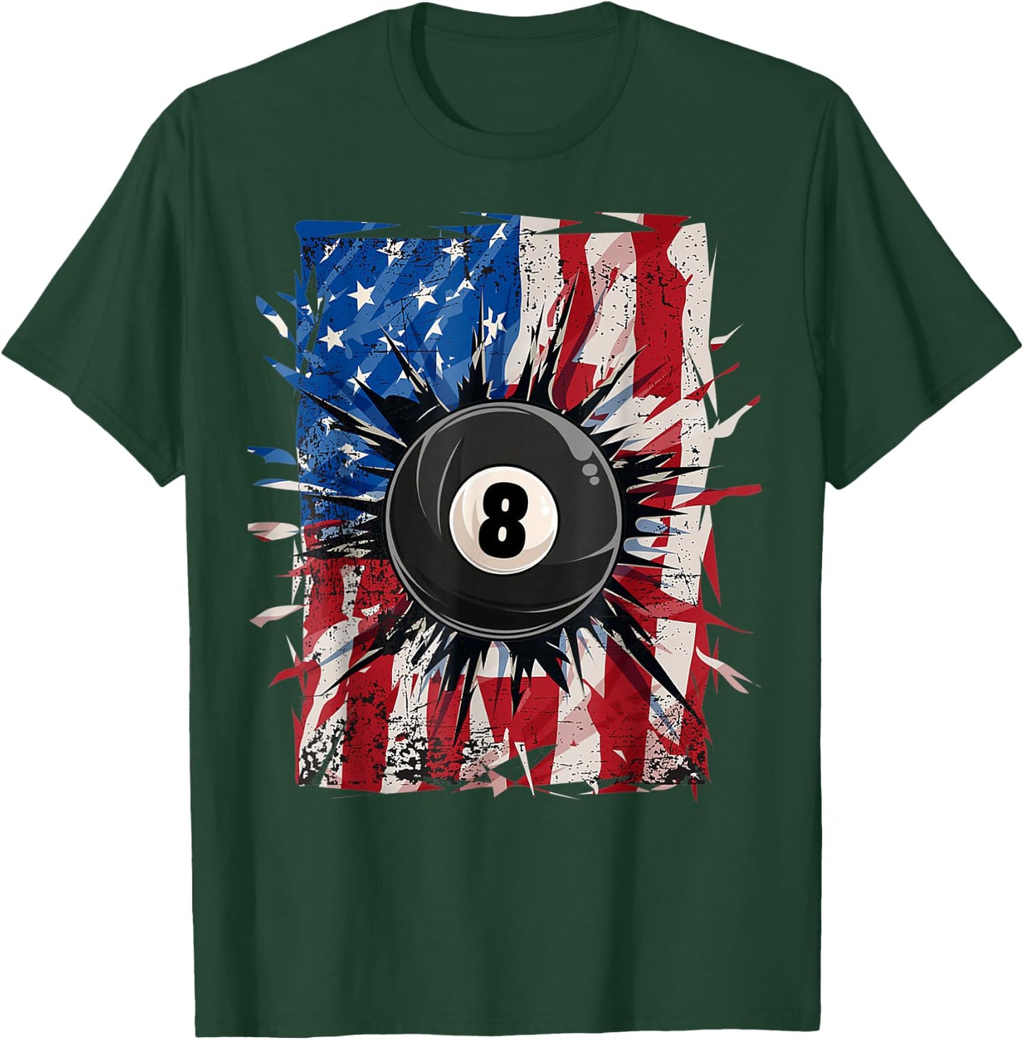 Pool Snooker Billiards Player 8 Ball USA American Flag T-Shirt - T-Shirt | Forest