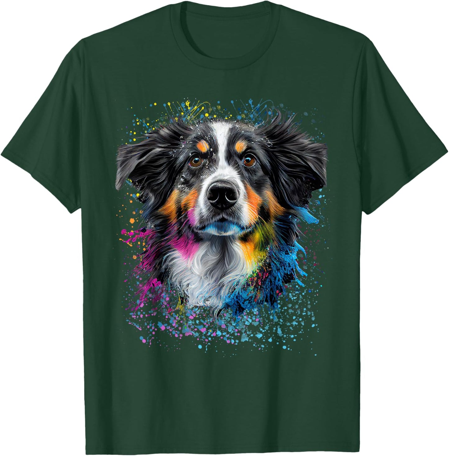 Colorful Splash Art Australian Shepherd Portrait Puppy T-Shirt - T-Shirt | Forest