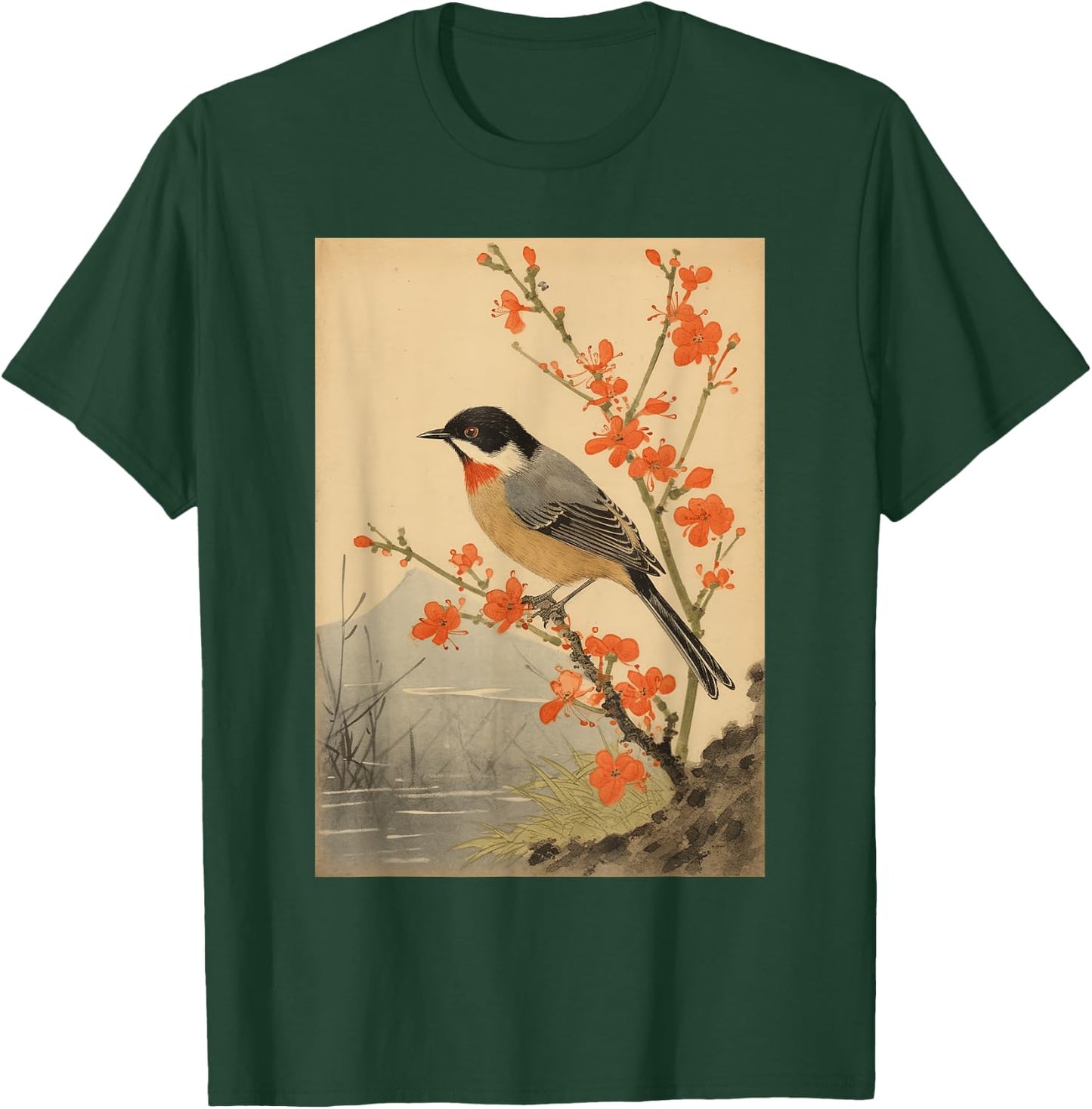 Japanese Woodblock Art - Vintage Songbird Beauty T-Shirt - T-Shirt | Forest