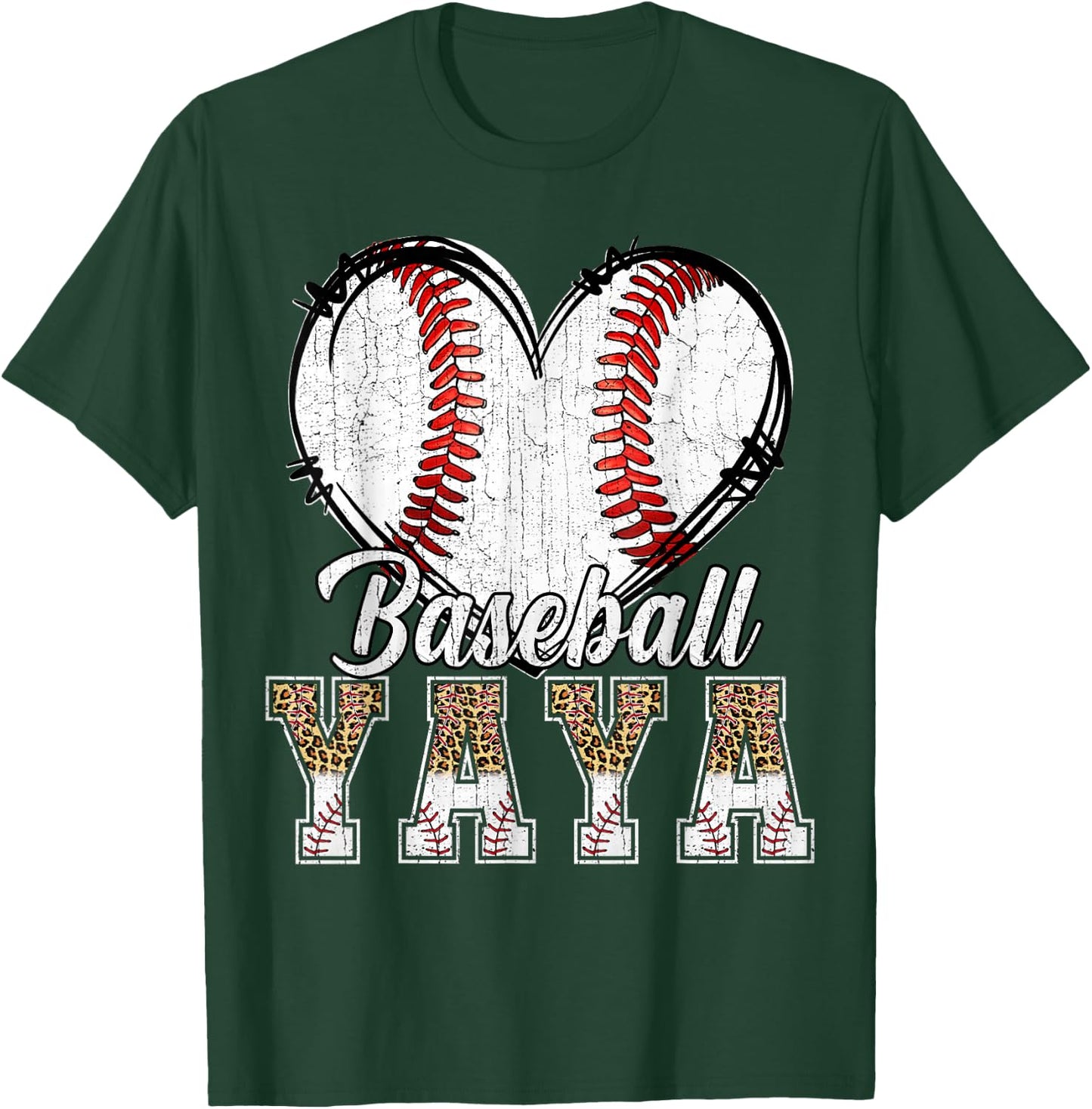 Softball Baseball Yaya Heart Leopard Print Mother's Day T-Shirt - T-Shirt | Forest