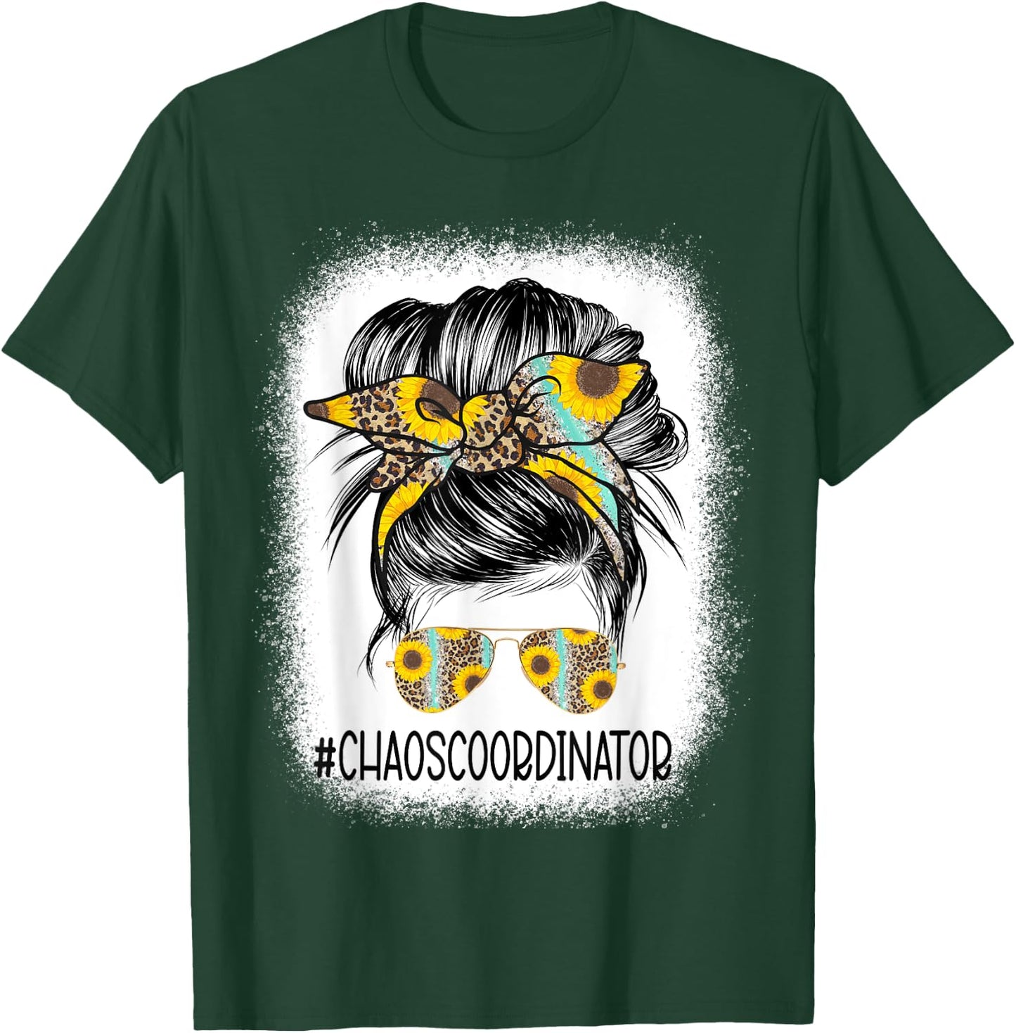 Bleached Chaos Coordinator leopard sunflower Messy Bun T-Shirt - T-Shirt | Forest