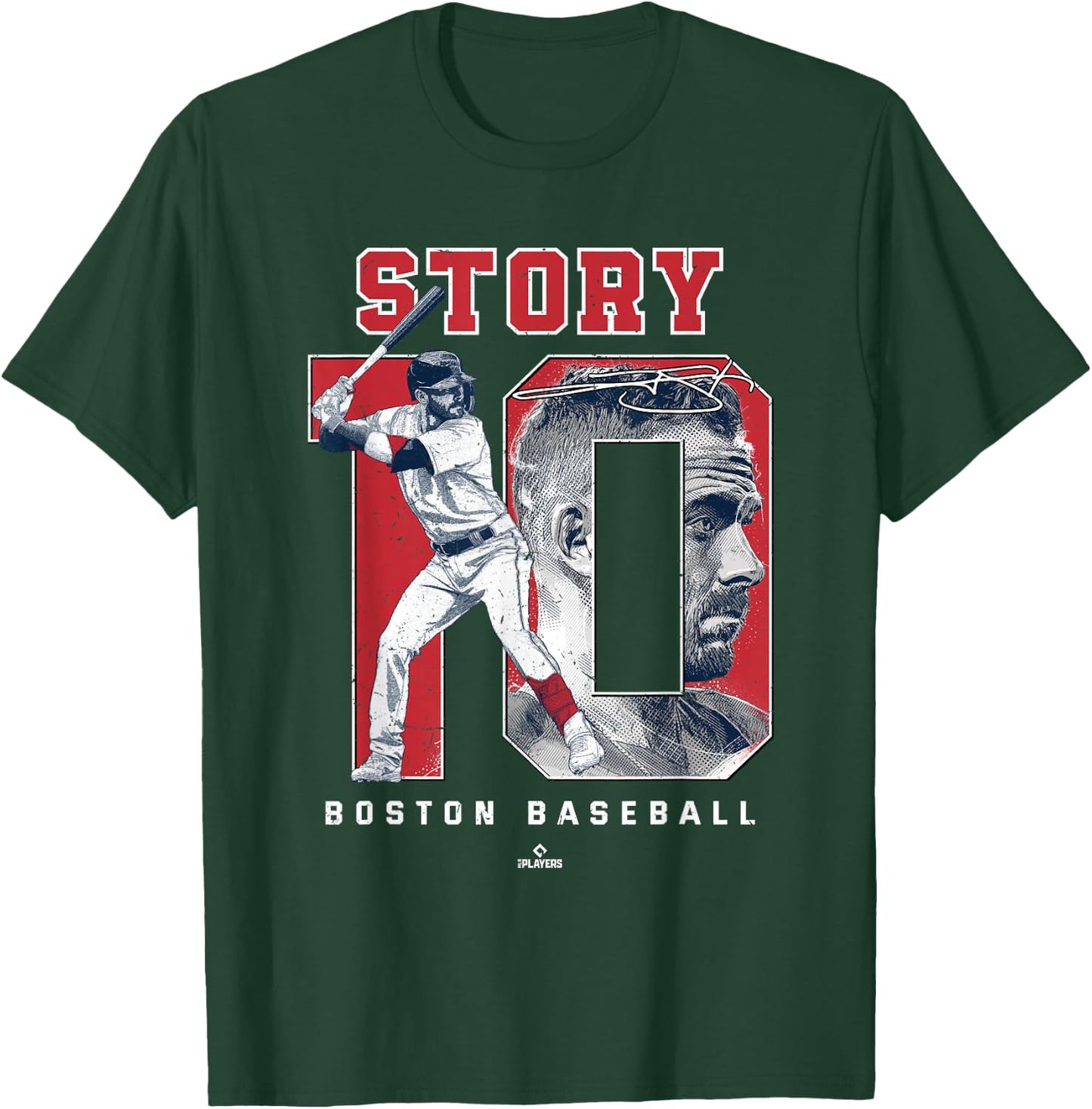 Number and Portrait Trevor Story Boston MLBPA T-Shirt - T-Shirt | Forest