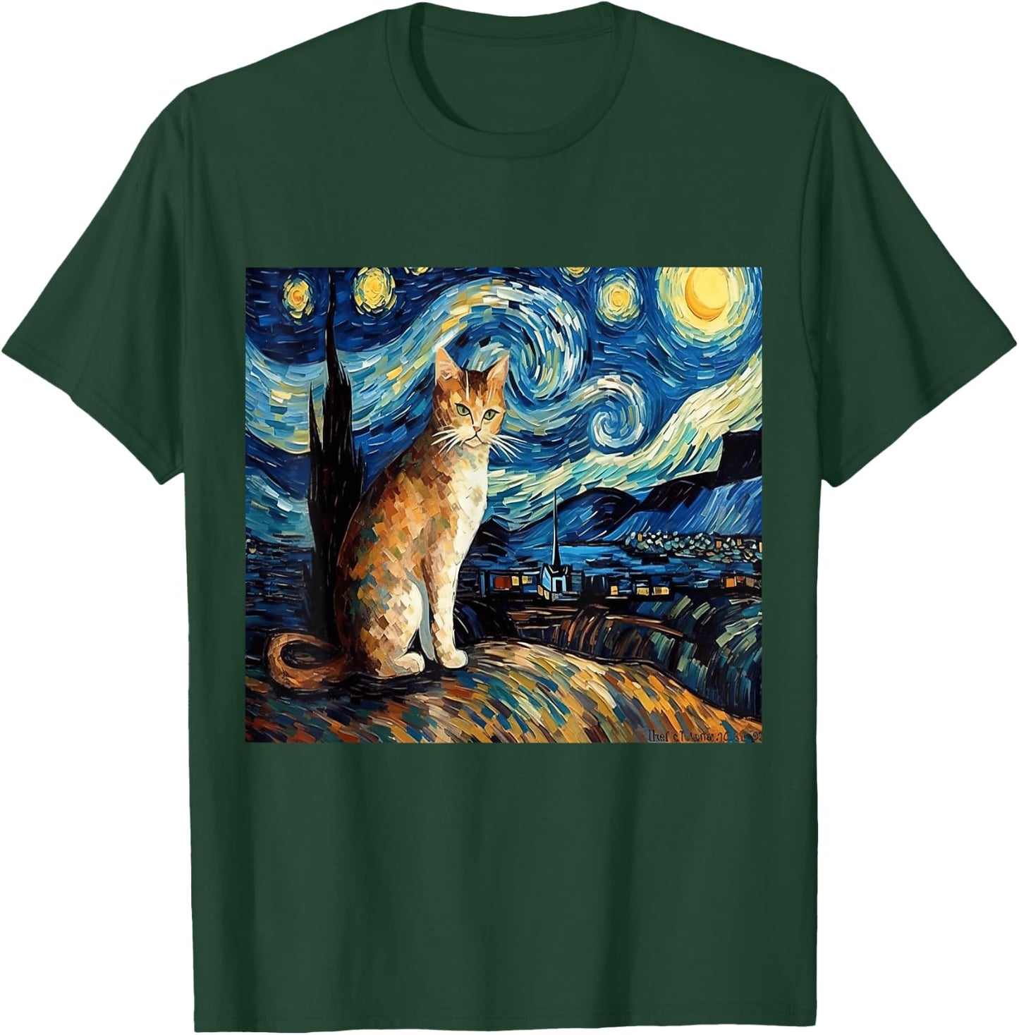 Calico Cat Starry Night Moon And Stars Art Women Kids T-Shirt - T-Shirt | Forest
