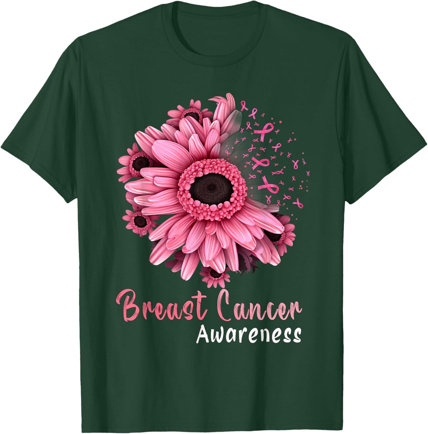 Sunflower Breast Cancer Awareness Pink Ribbon In October T-Shirt - T-Shirt | Forest