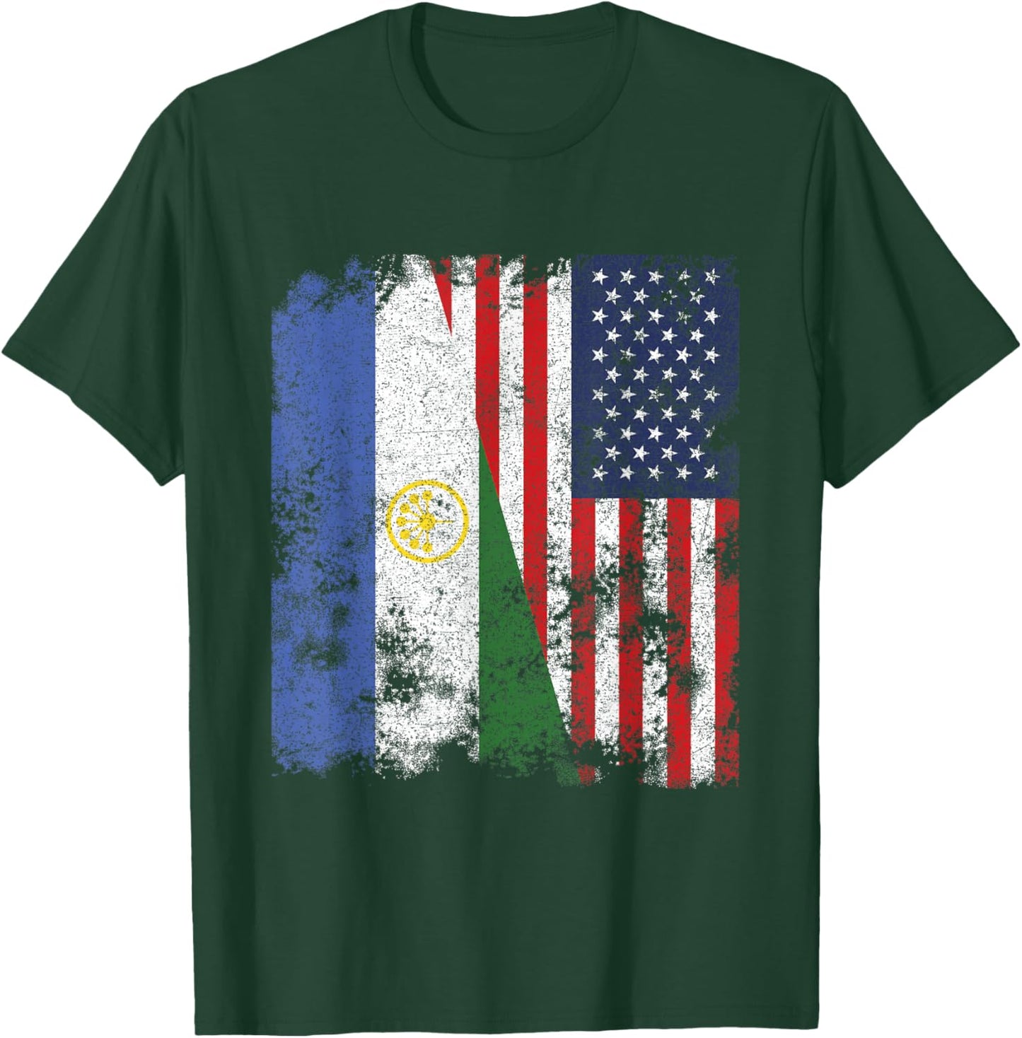 Bashkortostan USA Flag Distressed - Half American Women Kids Men T-Shirt - T-Shirt | Forest