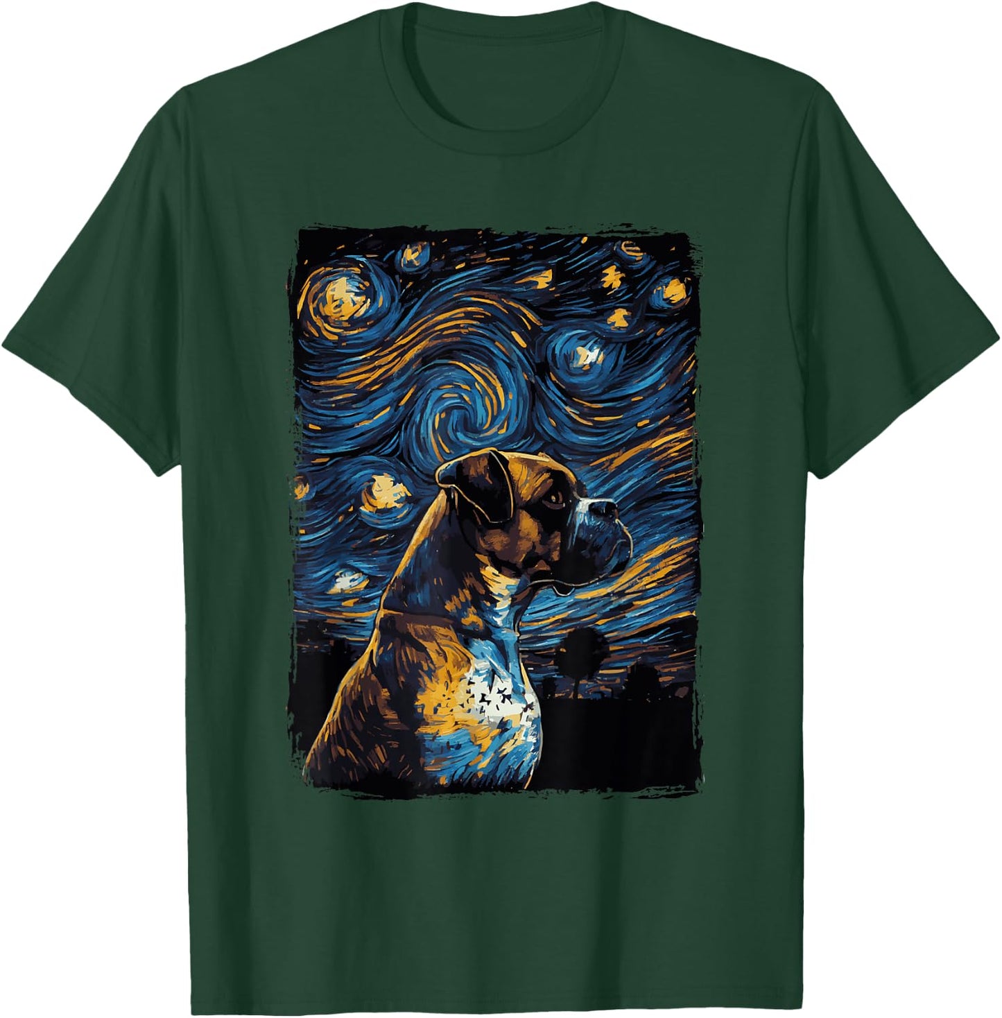 German Boxer Dog Starry Night T-Shirt - T-Shirt | Forest