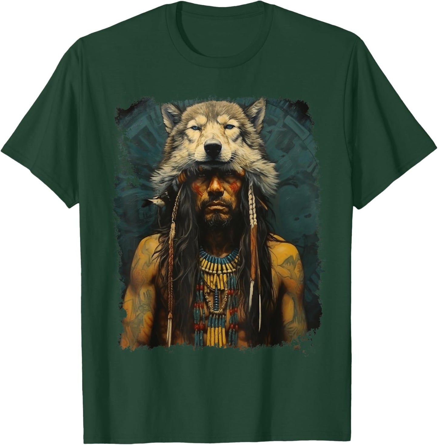 Wolf Native American Man T-Shirt - T-Shirt | Forest