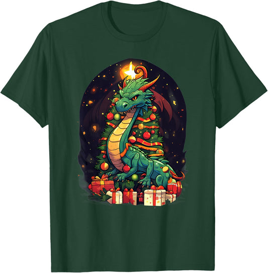 Xmas Dragon Pile Up Christmas Tree T-Shirt - T-Shirt | Forest