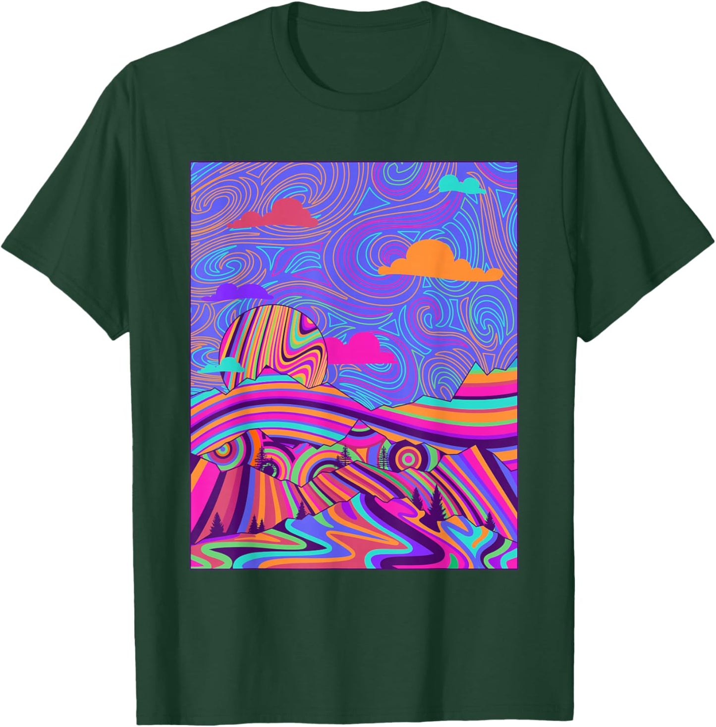 Psychedelic Trippy Mountain Funny Hippie Nature Lover Outfit T-Shirt - T-Shirt | Forest