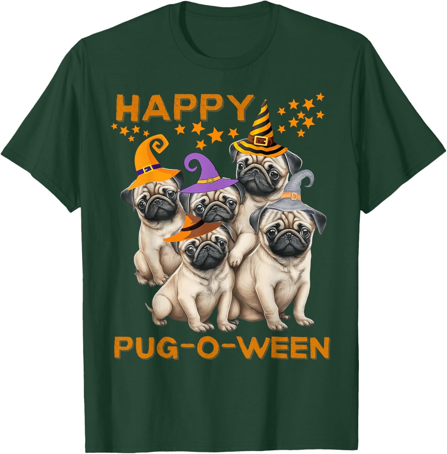 Happy Pug-O-Ween Pug Halloween Cute Dogs Men Women Kids T-Shirt - T-Shirt | Forest