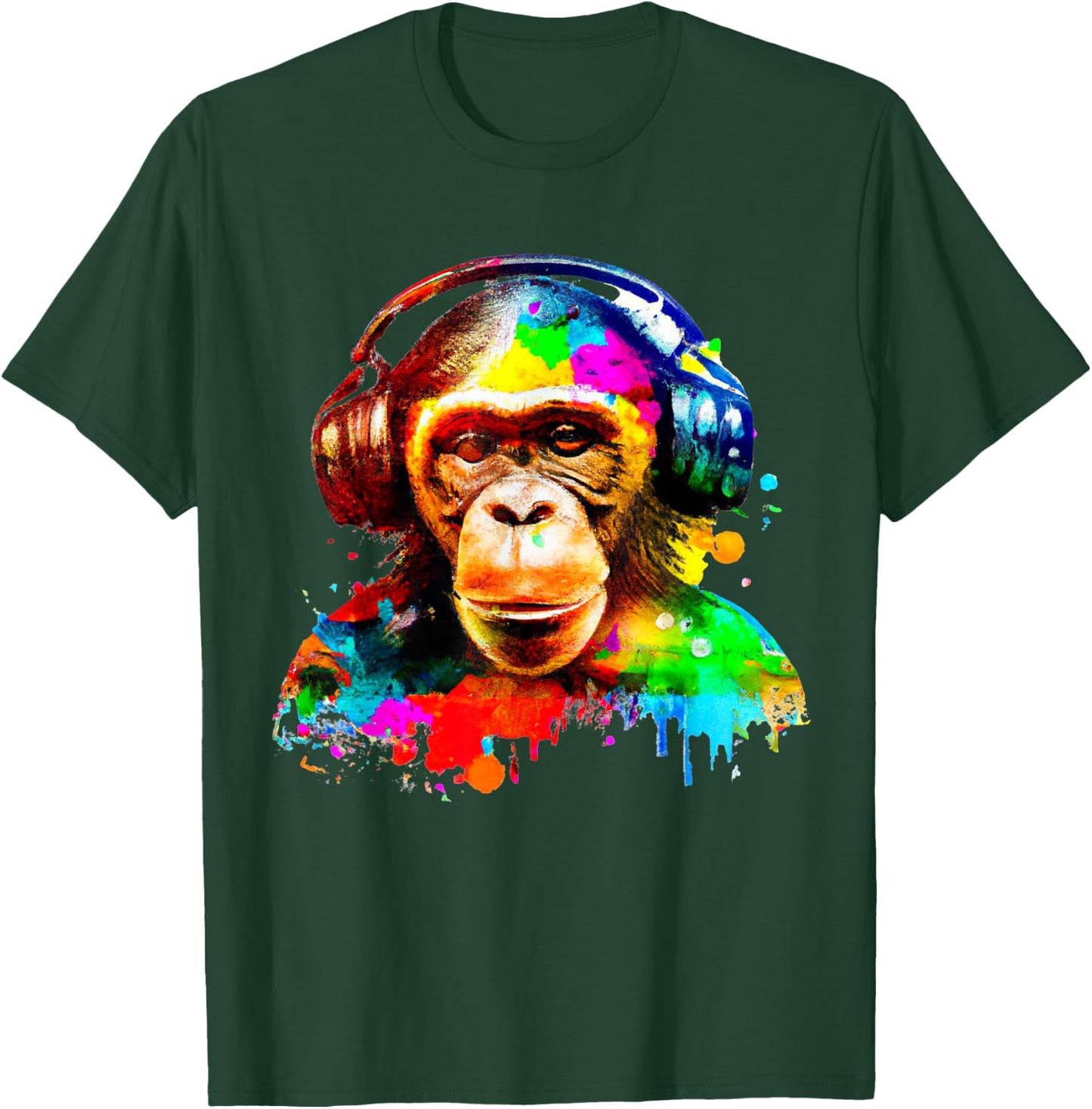 Chimpanzee With Headphones T-Shirt - T-Shirt | Forest