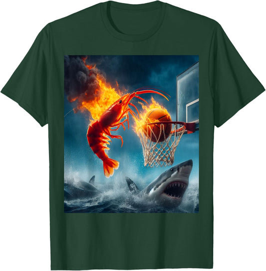 Shrimp Dunking on Shark Funny Fishing Meme T-Shirt - T-Shirt | Forest