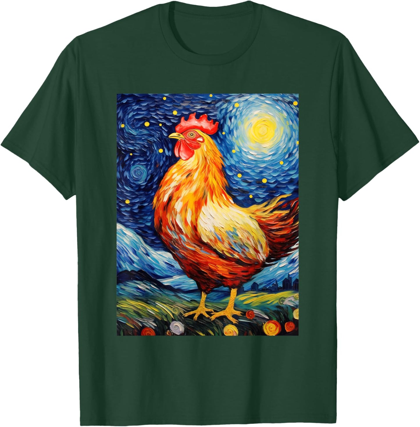 Chicken Starry Night Van Gogh Style Graphic T-Shirt - T-Shirt | Forest