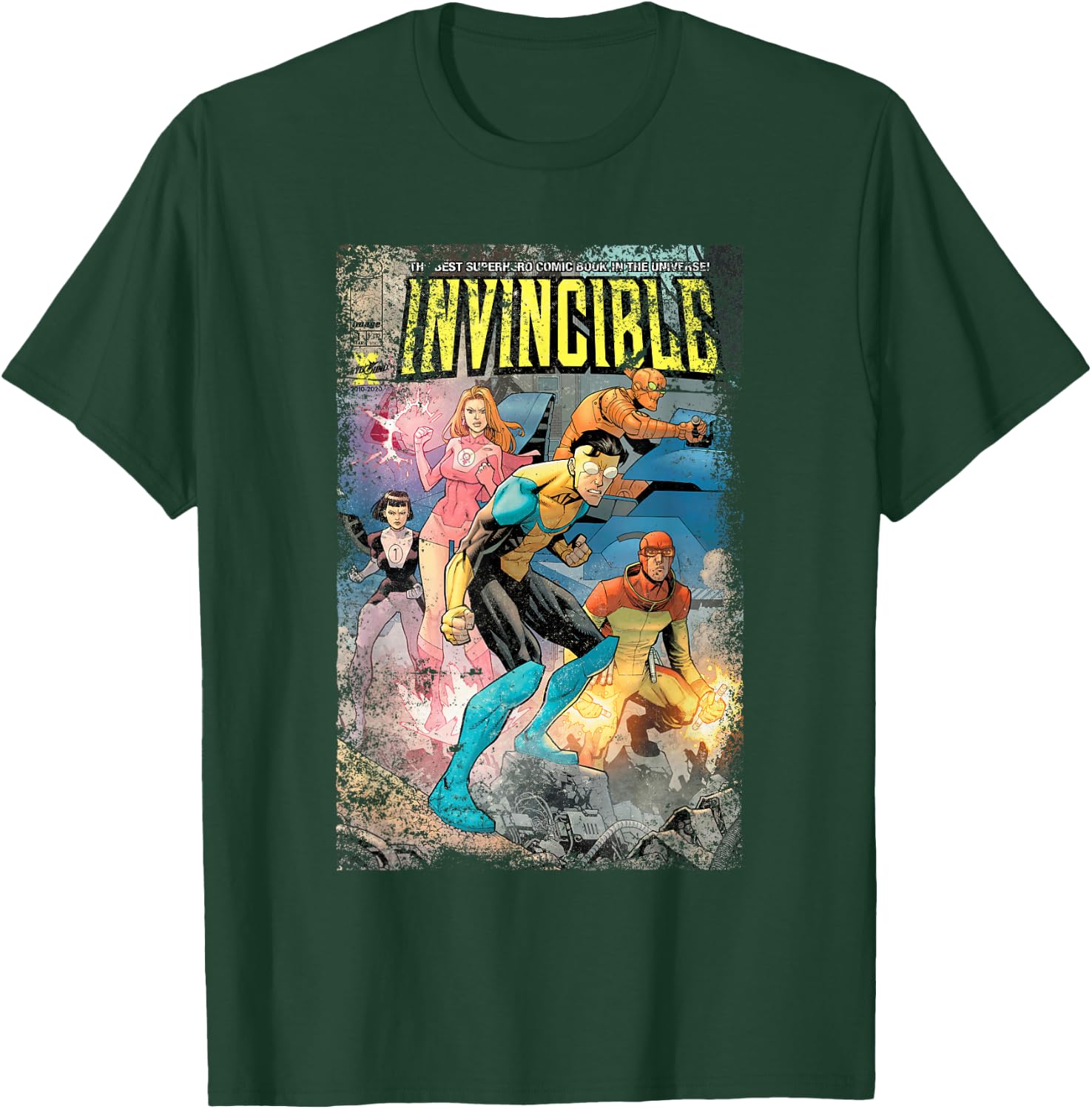 Invincible Distressed Cover - Teen Team T-Shirt - T-Shirt | Forest