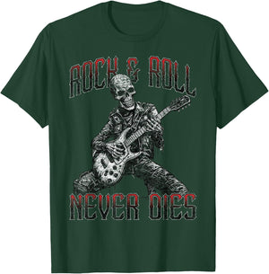 Rock and Roll Never Dies Skeleton Vintage ROCK Music T-Shirt - T-Shirt | Forest