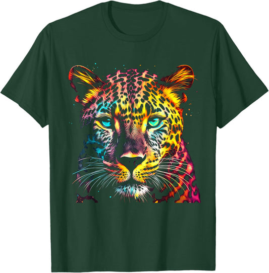 Leopard Green Eyes Artwork - Portrait Art Animal Leopard T-Shirt - T-Shirt | Forest