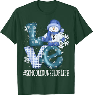 School Counselor Love Snowman Women Winter Season Christmas T-Shirt - T-Shirt | Forest