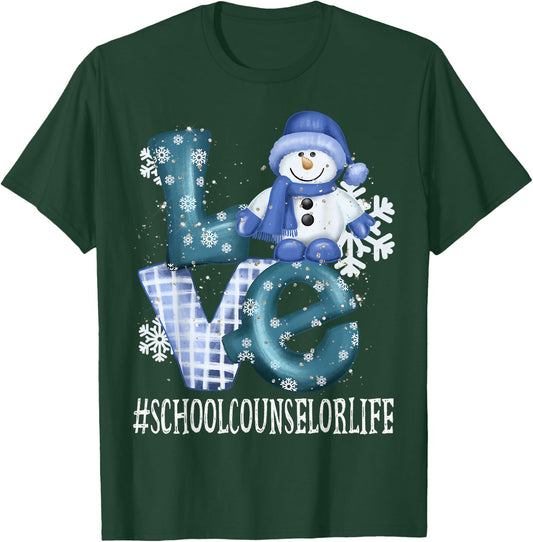 School Counselor Love Snowman Women Winter Season Christmas T-Shirt - T-Shirt | Forest