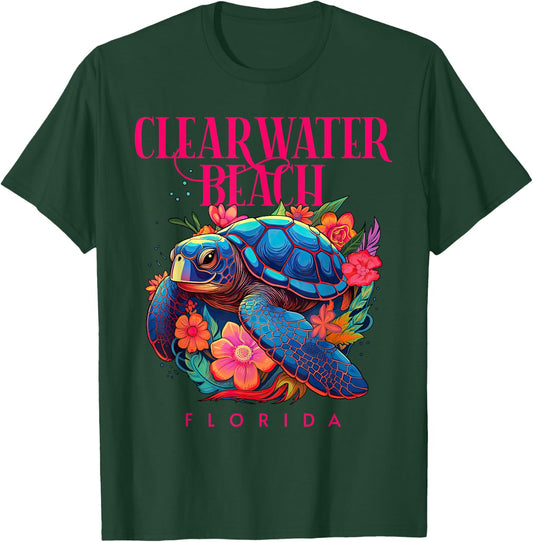 Clearwater Beach Florida Floral Beach Turtle Souvenir T-Shirt - T-Shirt | Forest